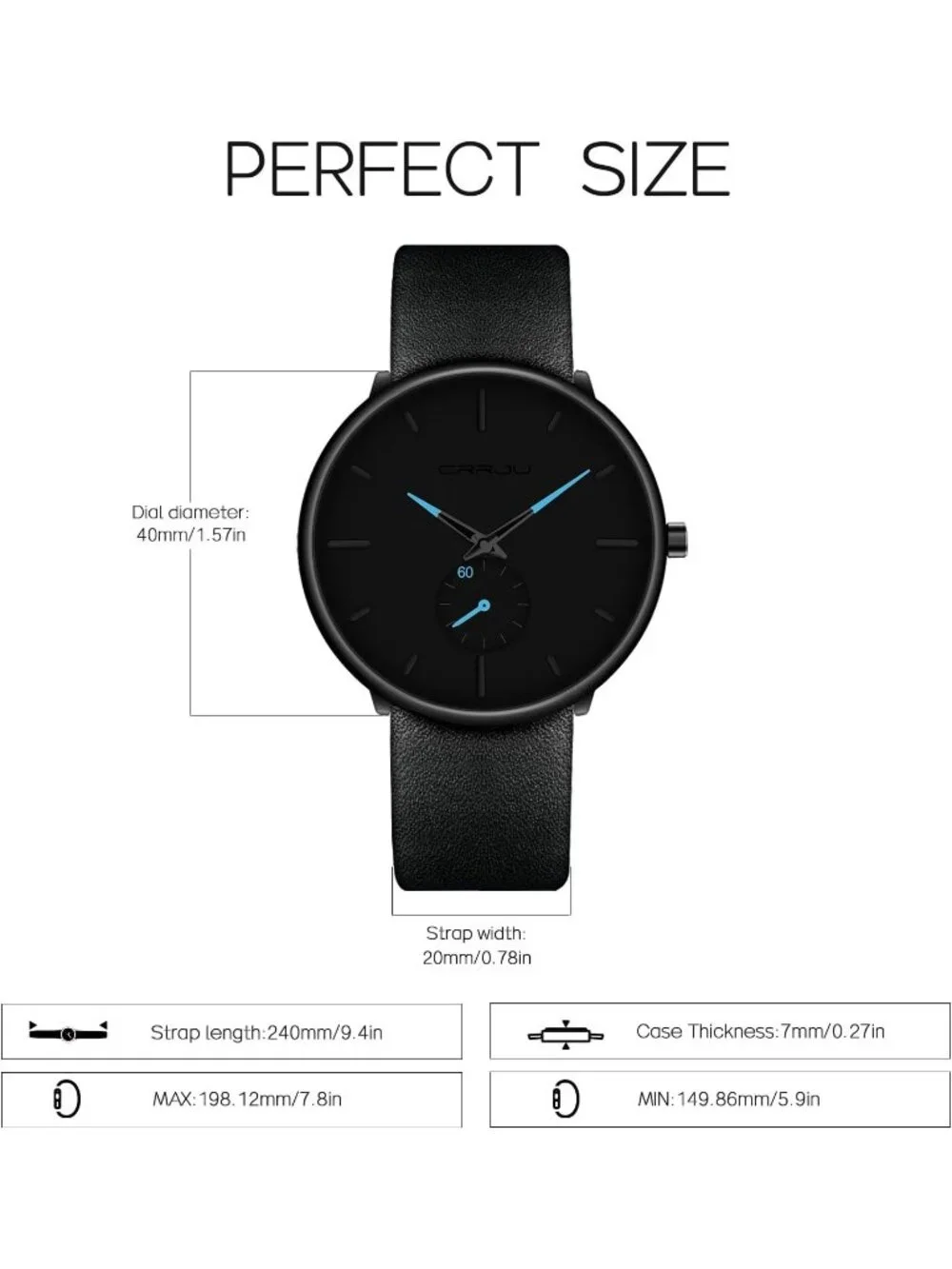 Unisex Blue Black Ultra-Thin Minimalist Waterproof Fashion Leather Band Watch